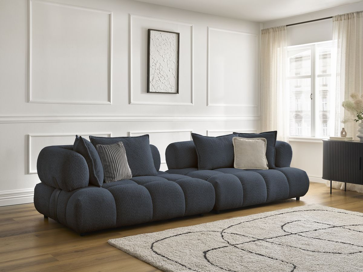 Canapé droit 4 places ALYA bouclette bleu foncé