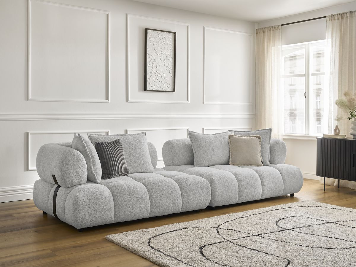 Canapé droit 4 places ALYA bouclette gris clair
