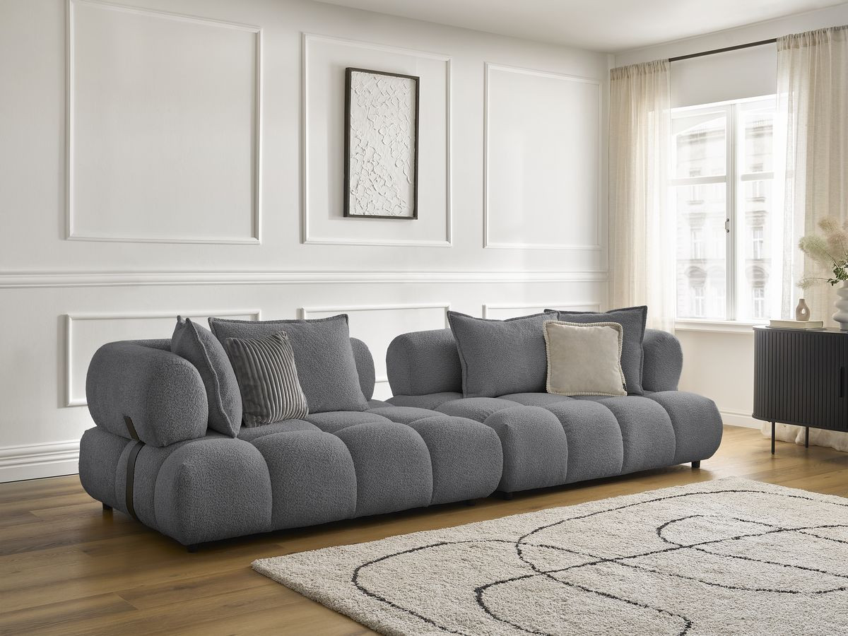 Canapé droit 4 places ALYA bouclette gris foncé