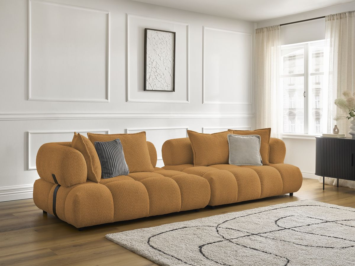 Canapé droit 4 places ALYA bouclette jaune