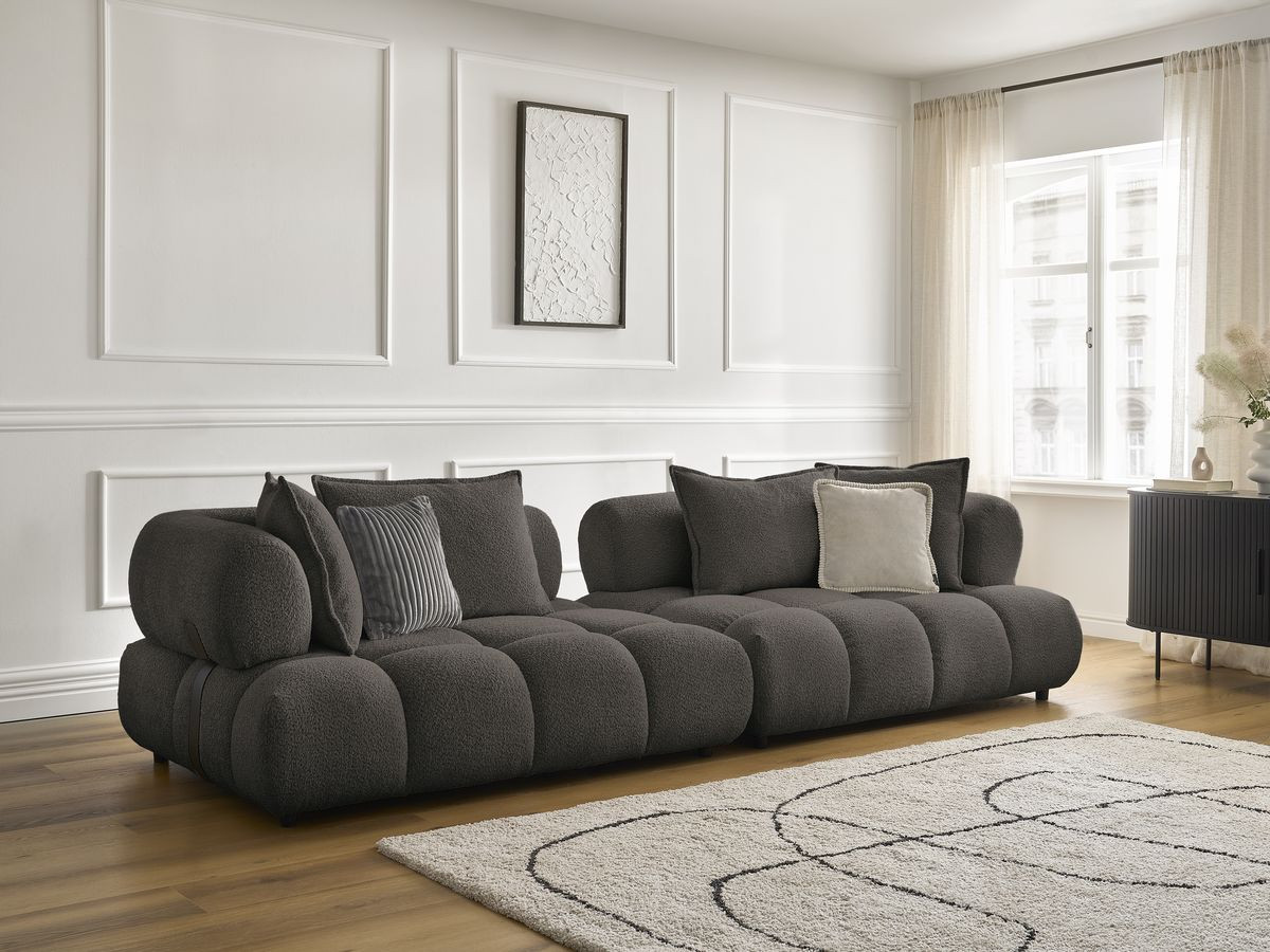 Canapé droit 4 places ALYA bouclette marron