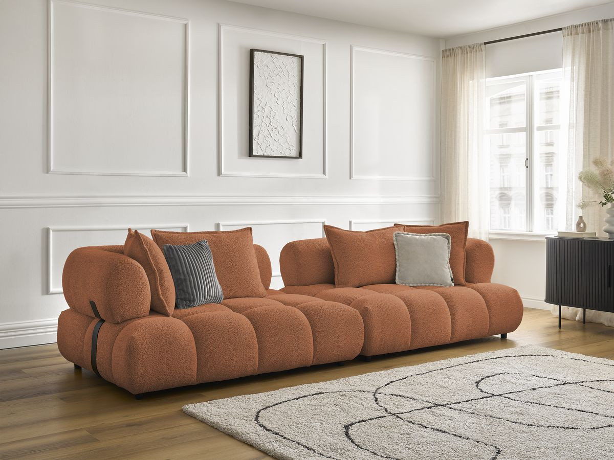 Canapé droit 4 places ALYA bouclette orange
