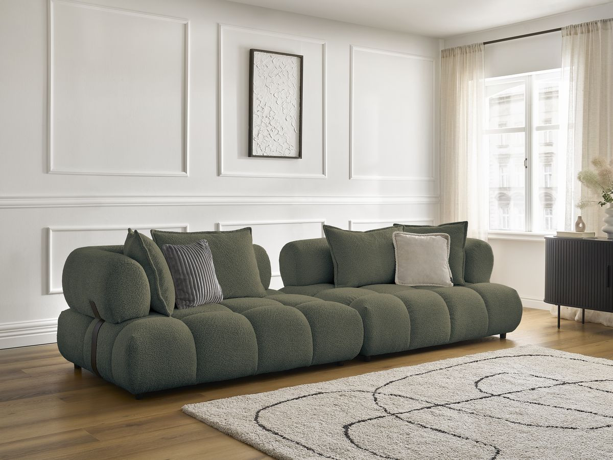 Canapé droit 4 places ALYA bouclette vert