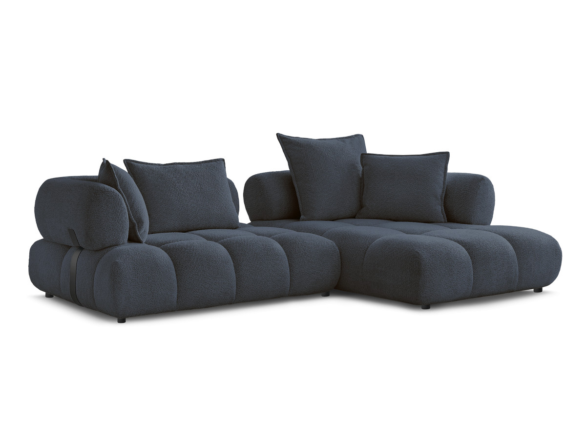 canapé d'angle fixe alya tissu bouclette de couleur bleu foncé
