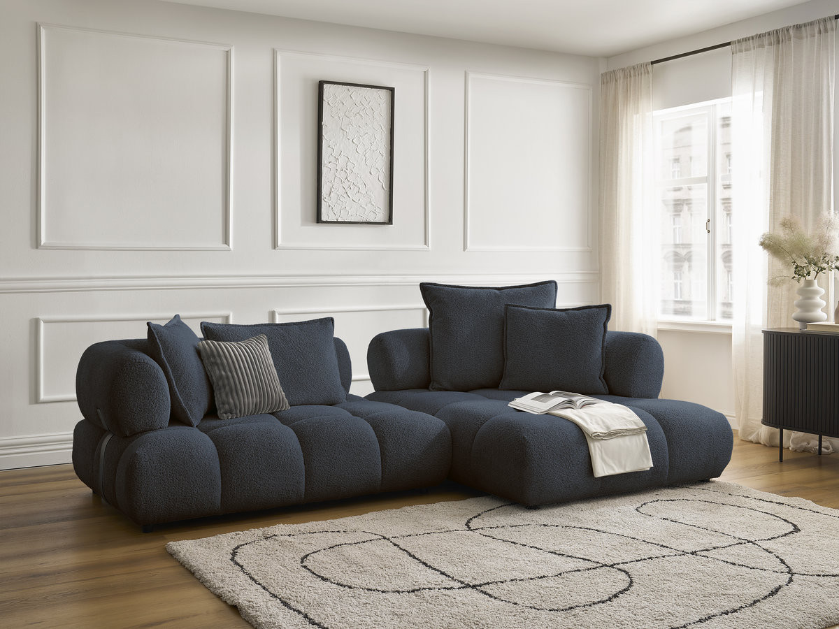 Canapé d'angle ALYA bouclette bleu foncé