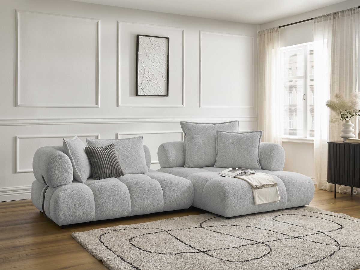 Canapé d'angle ALYA bouclette gris clair