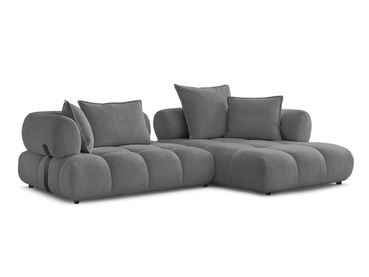 canapé d'angle fixe alya tissu bouclette de couleur gris foncé