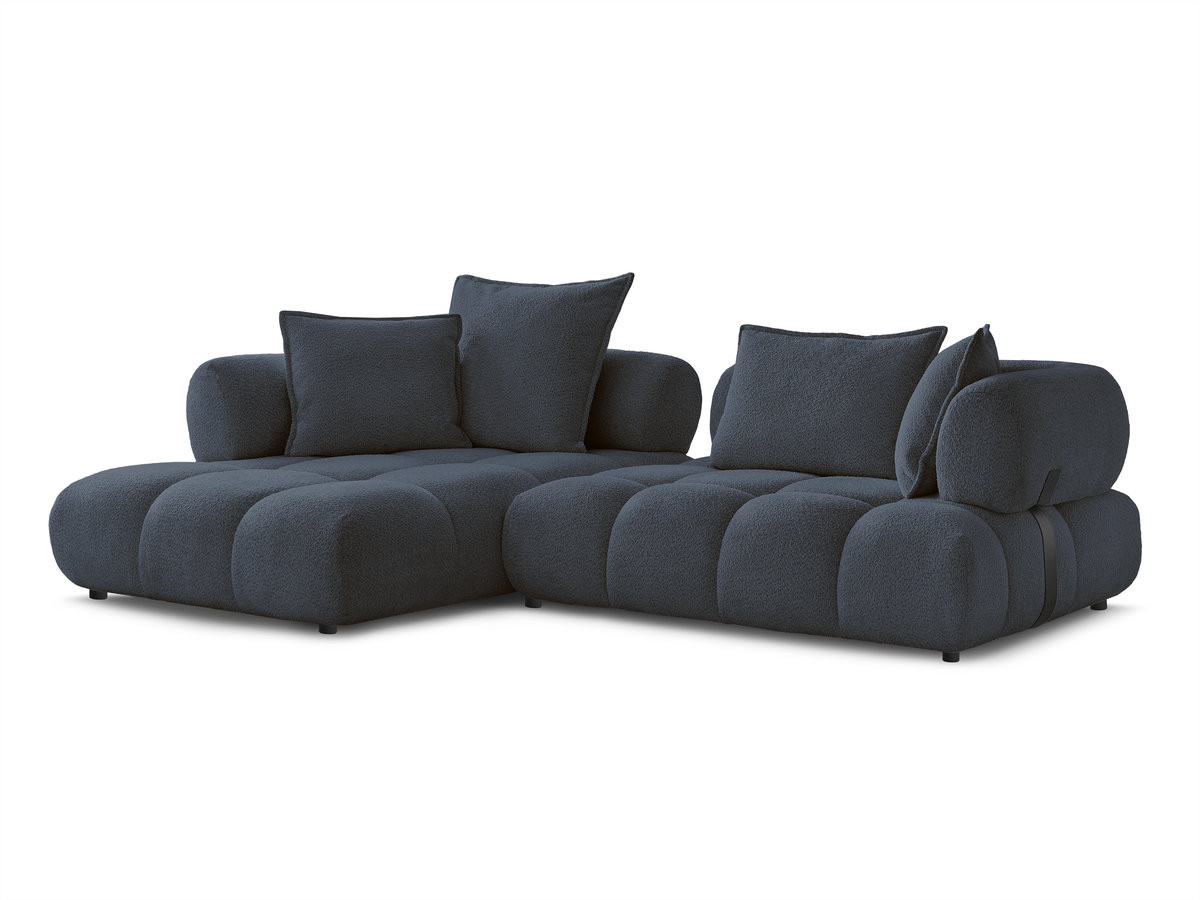 canapé d'angle fixe alya tissu bouclette de couleur bleu foncé
