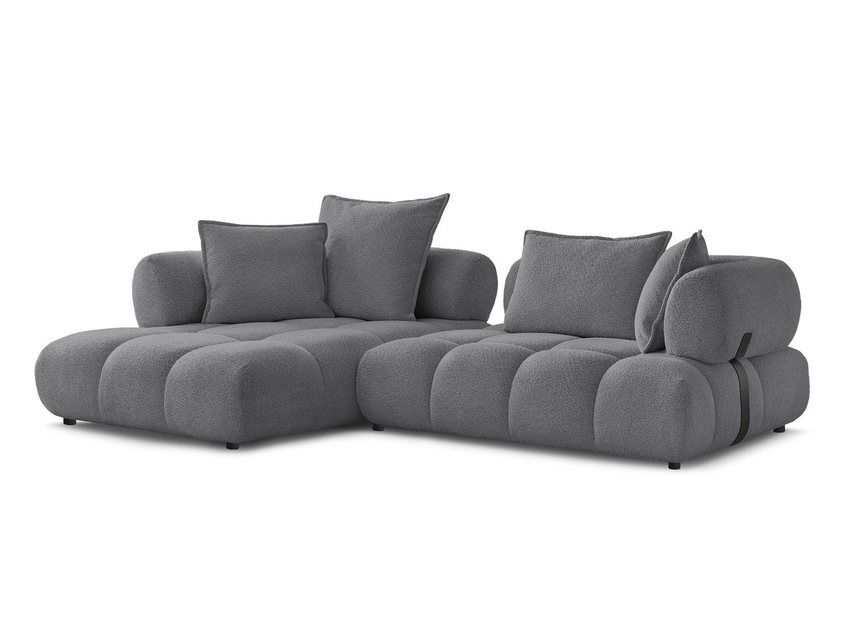 canapé d'angle fixe alya tissu bouclette de couleur gris foncé