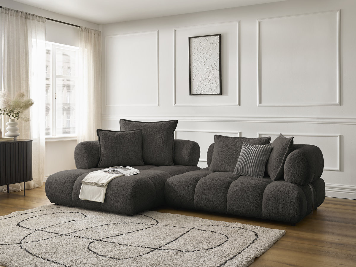 Canapé d'angle fixe ALYA tissu bouclette marron  angle gauche BOBOCHIC 4 places