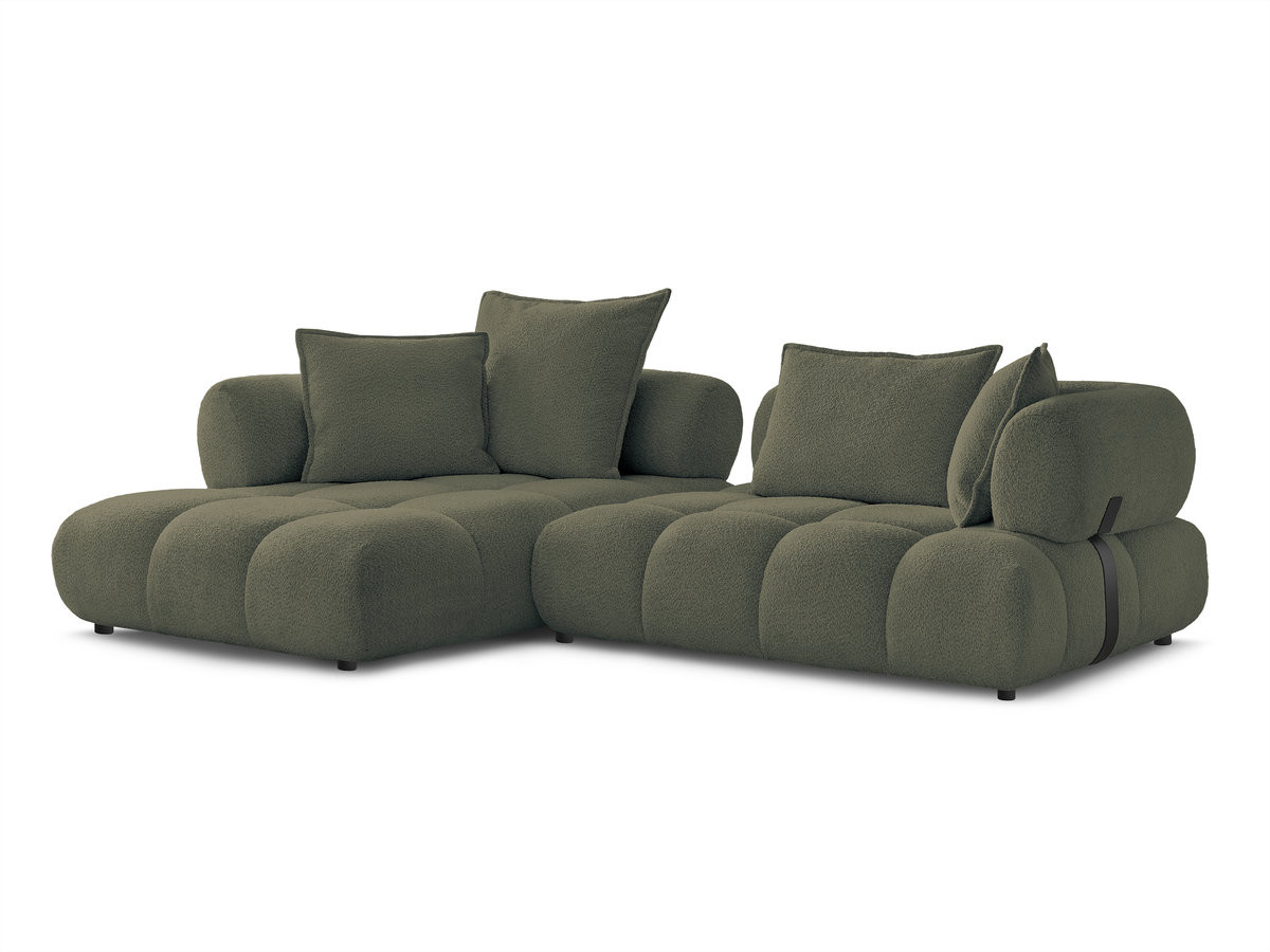 canapé d'angle fixe alya tissu bouclette de couleur vert