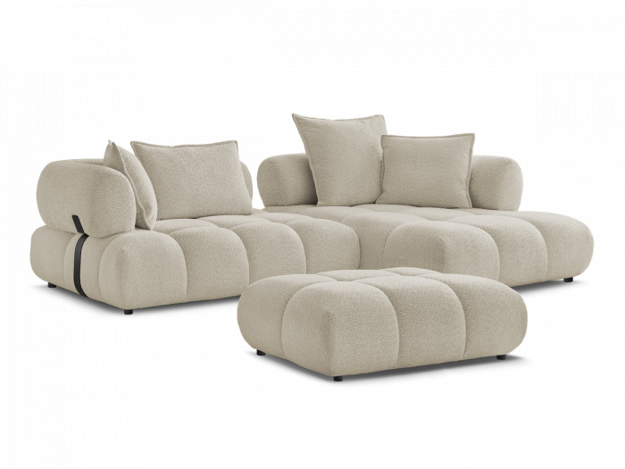 Canapé d'angle fixe ALYA tissu bouclette avec pouf