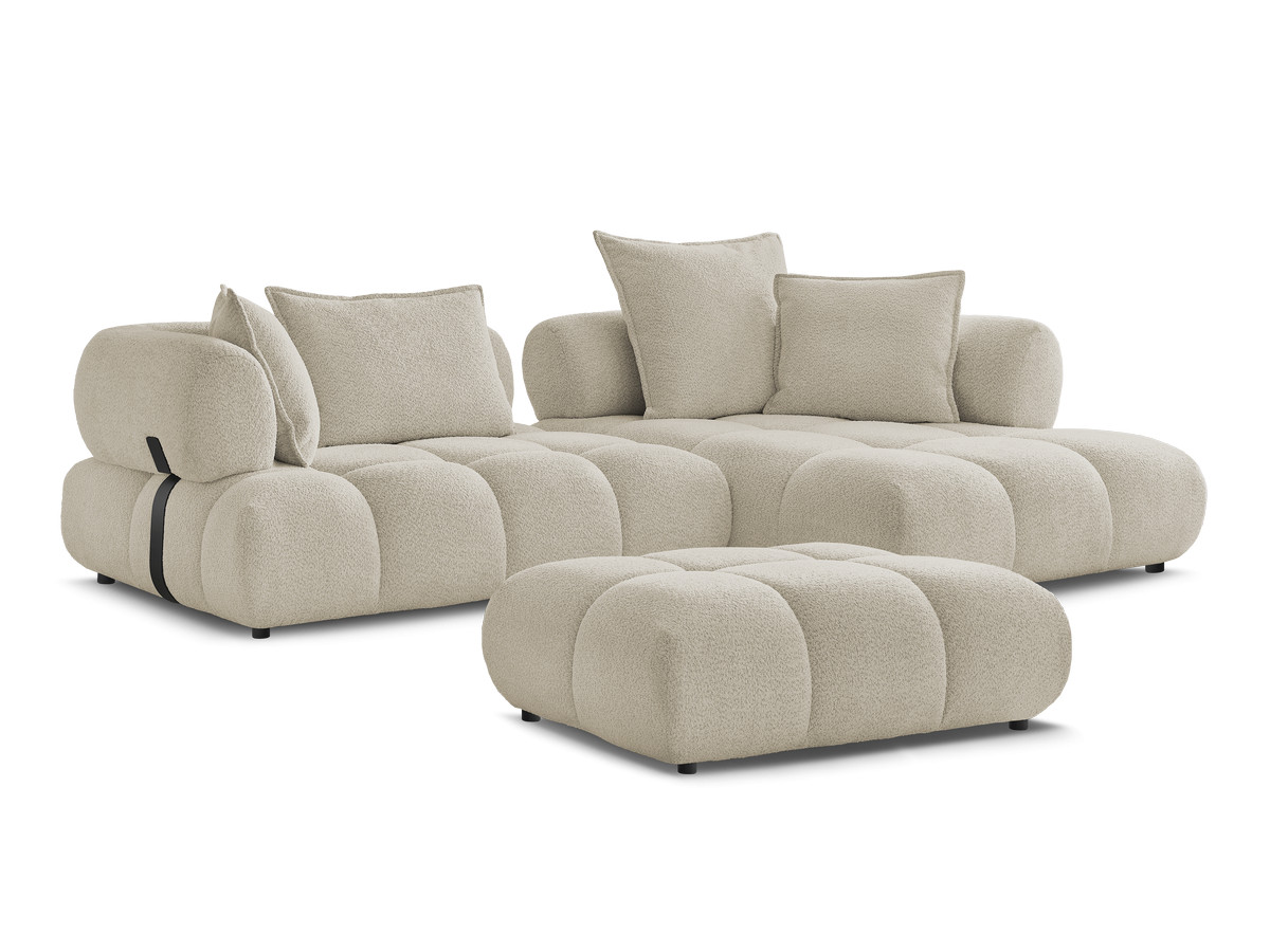 Canapé d'angle fixe ALYA tissu bouclette avec pouf