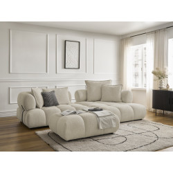 Canapé d'angle ALYA en tissu bouclette avec pouf assorti dans un salon japandi