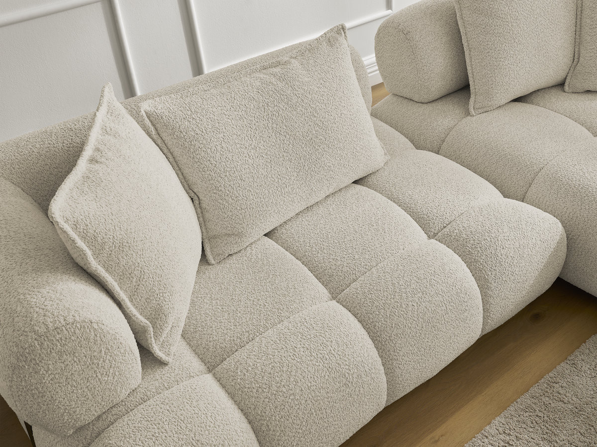 Canapé d'angle fixe ALYA tissu bouclette avec pouf