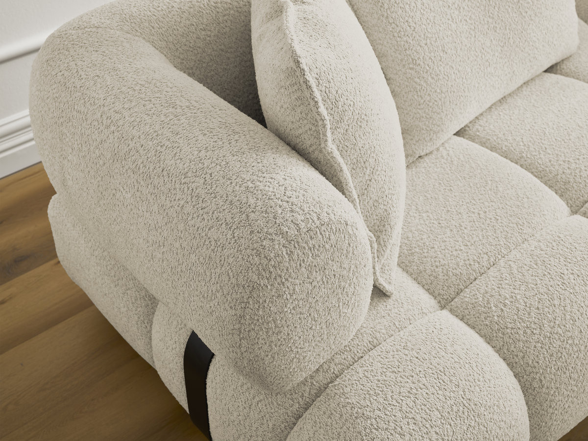 Canapé d'angle fixe ALYA tissu bouclette avec pouf