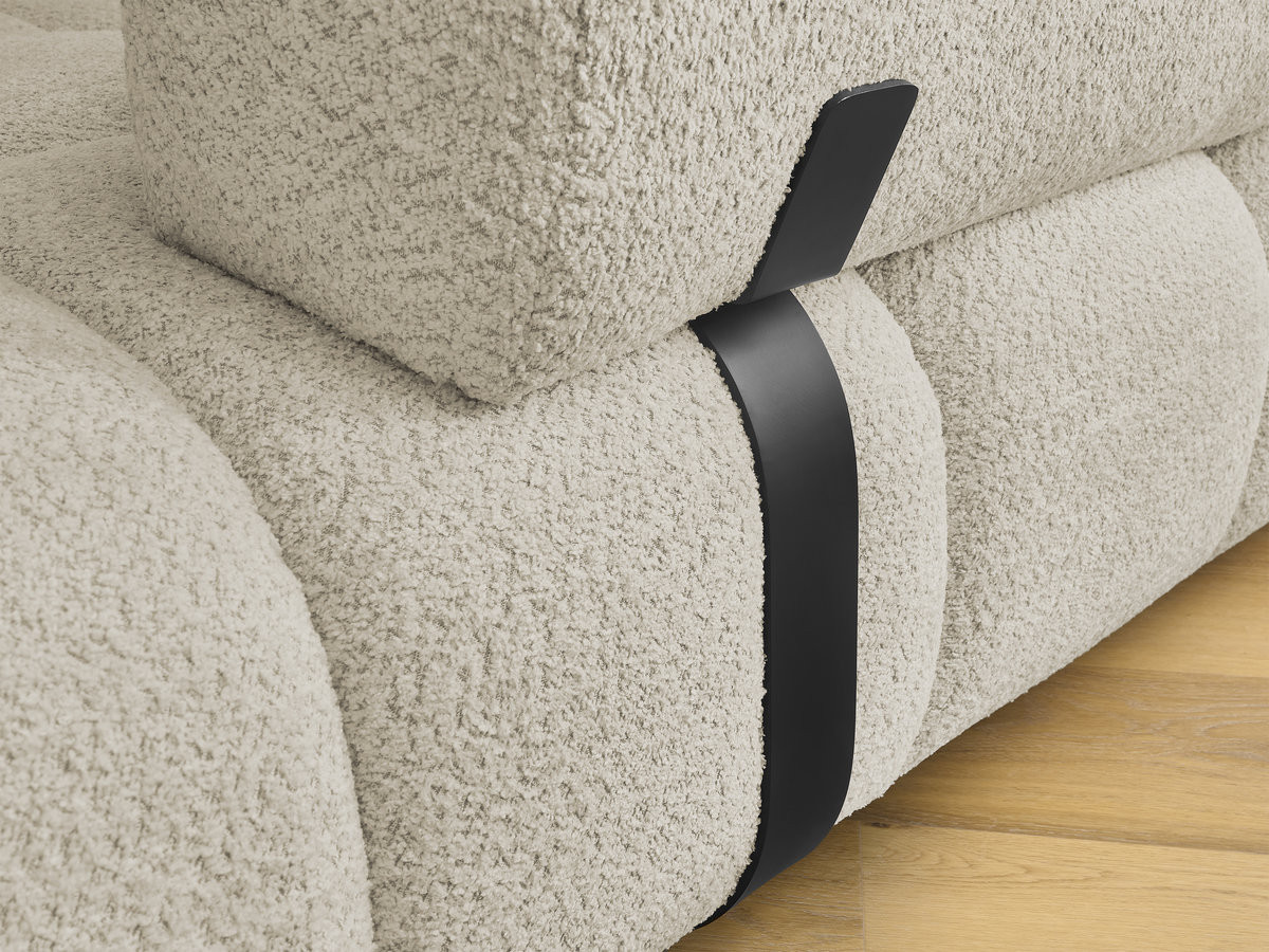 Canapé d'angle fixe ALYA tissu bouclette avec pouf