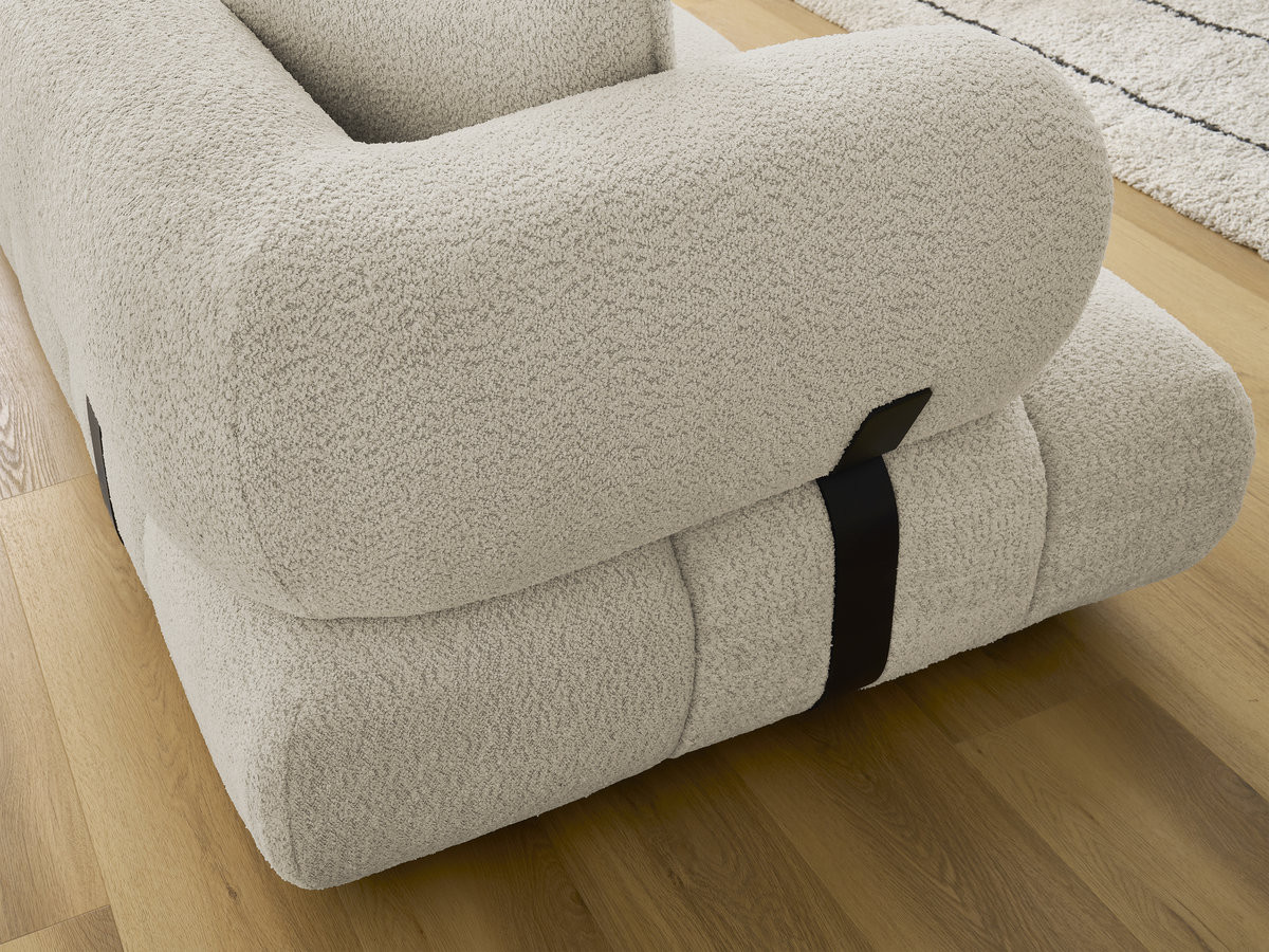 Canapé d'angle fixe ALYA tissu bouclette avec pouf