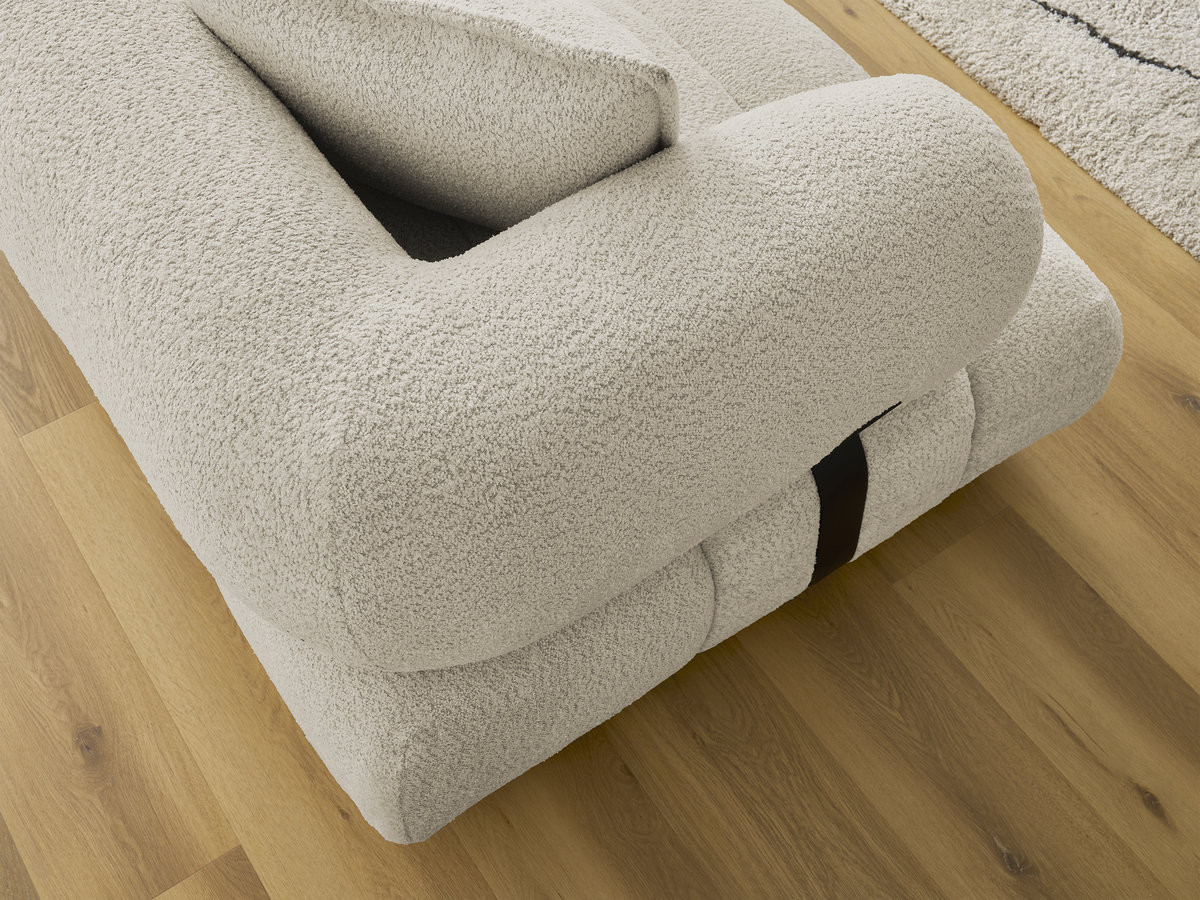 Canapé d'angle fixe ALYA tissu bouclette avec pouf