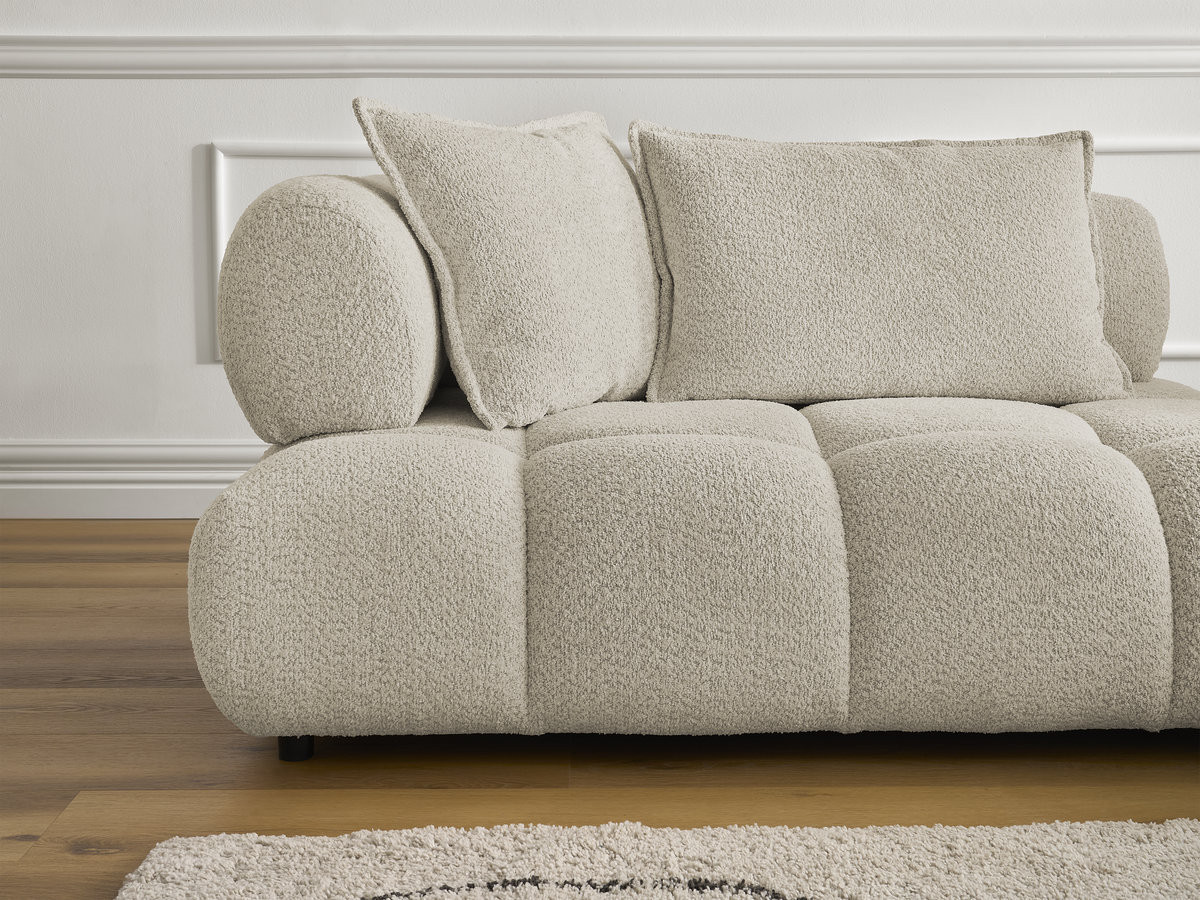 Canapé d'angle fixe ALYA tissu bouclette avec pouf