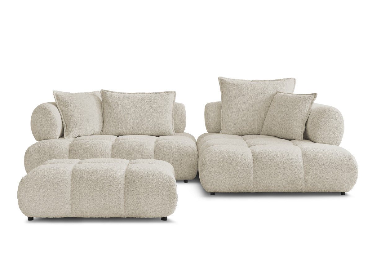 Canapé d'angle fixe ALYA tissu bouclette avec pouf
