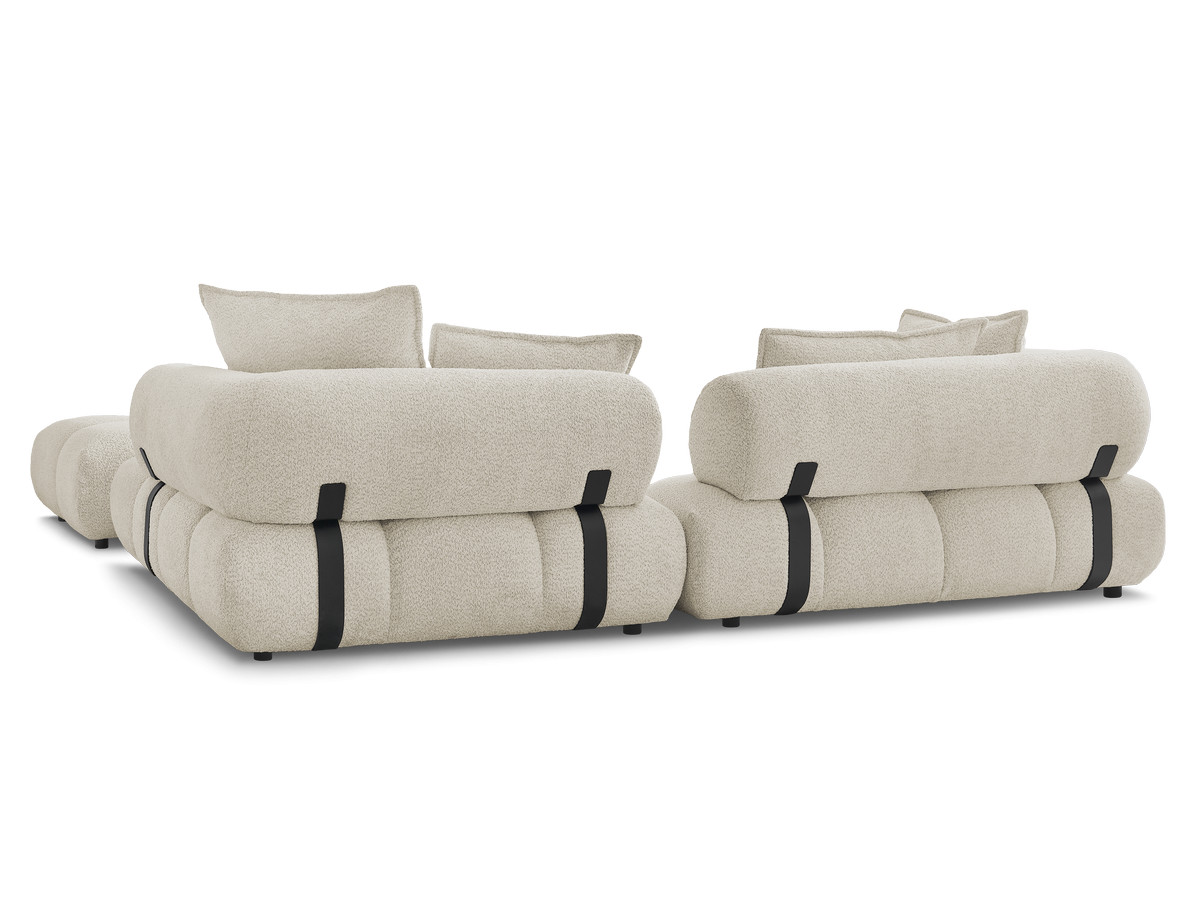 Canapé d'angle fixe ALYA tissu bouclette avec pouf