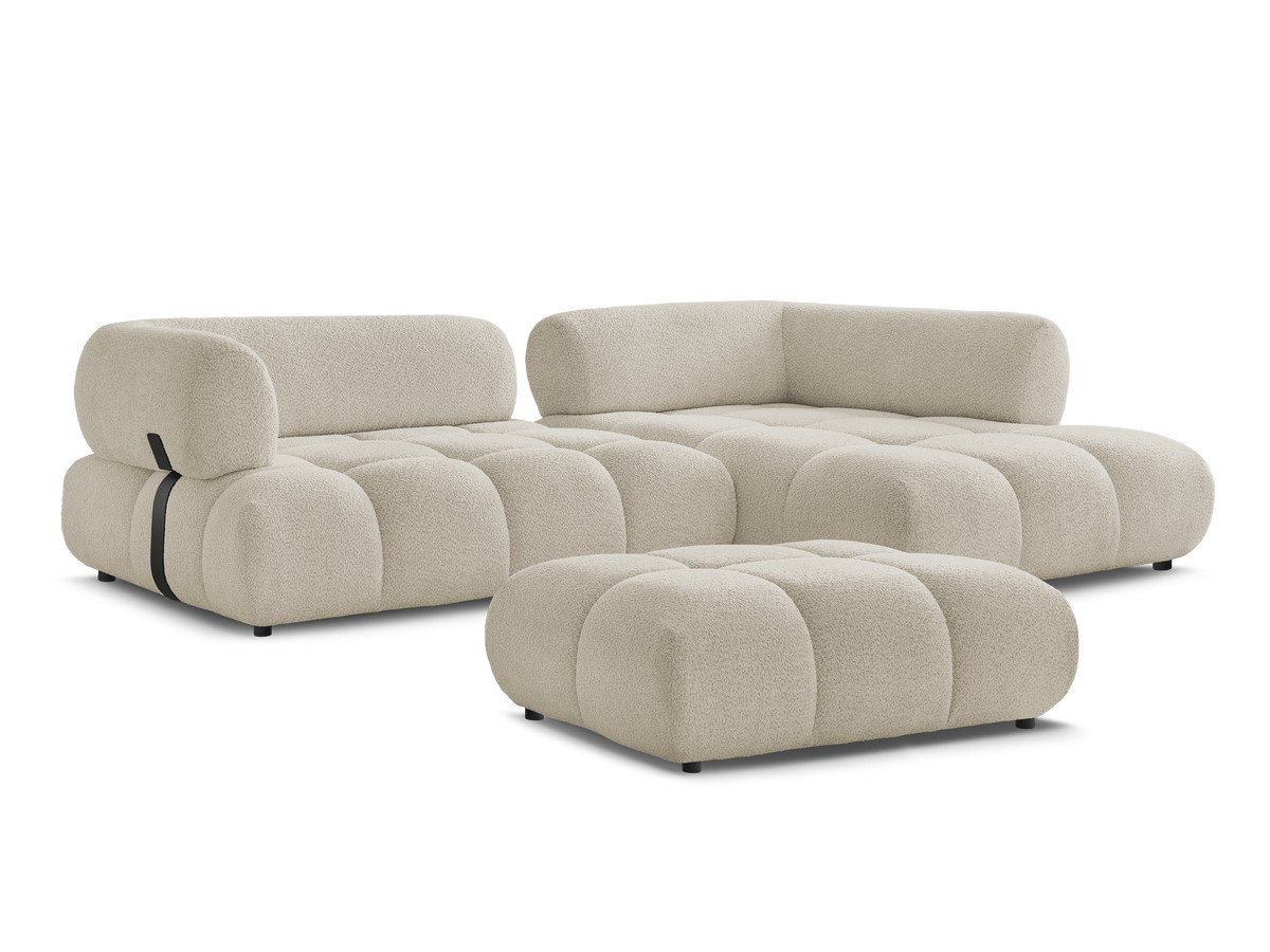 Canapé d'angle fixe ALYA tissu bouclette avec pouf