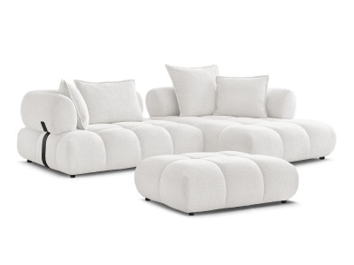 Canapé d'angle fixe ALYA tissu bouclette avec pouf