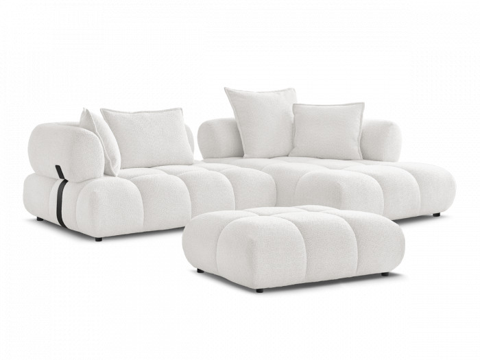 Canapé d'angle fixe ALYA tissu bouclette avec pouf