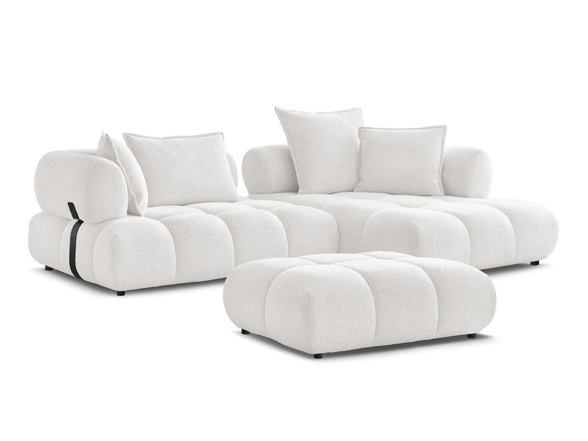 Canapé d'angle fixe ALYA tissu bouclette avec pouf