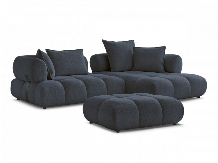 Canapé d'angle fixe ALYA tissu bouclette avec pouf