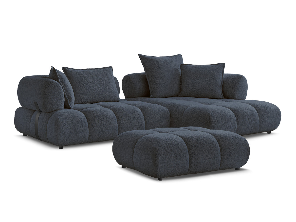Canapé d'angle fixe ALYA tissu bouclette avec pouf