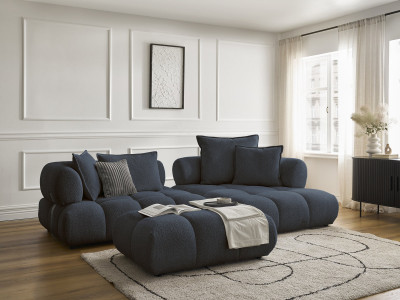 Canapé d'angle fixe ALYA tissu bouclette avec pouf