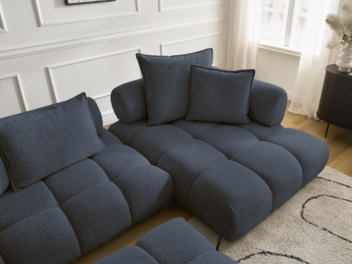 Canapé d'angle fixe ALYA tissu bouclette avec pouf