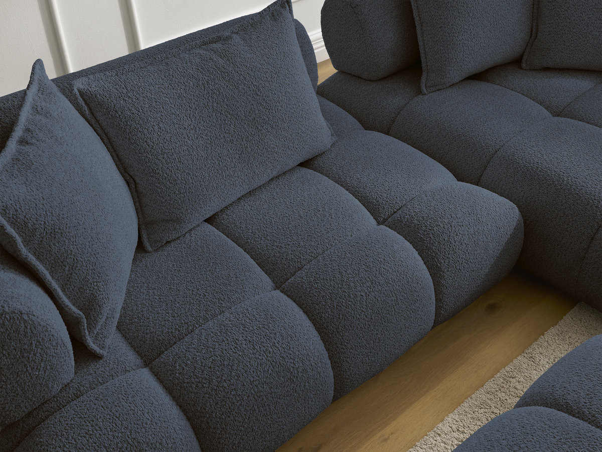 Canapé d'angle fixe ALYA tissu bouclette avec pouf