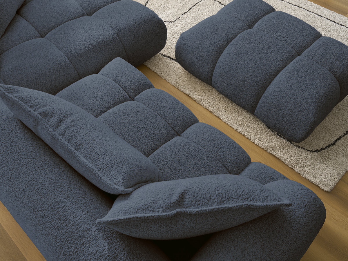 Canapé d'angle fixe ALYA tissu bouclette avec pouf