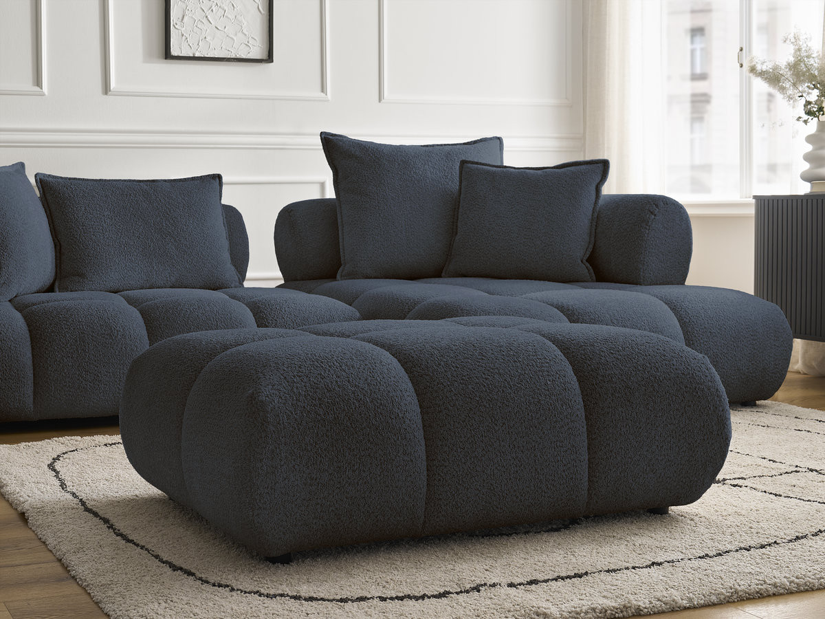 Canapé d'angle fixe ALYA tissu bouclette avec pouf
