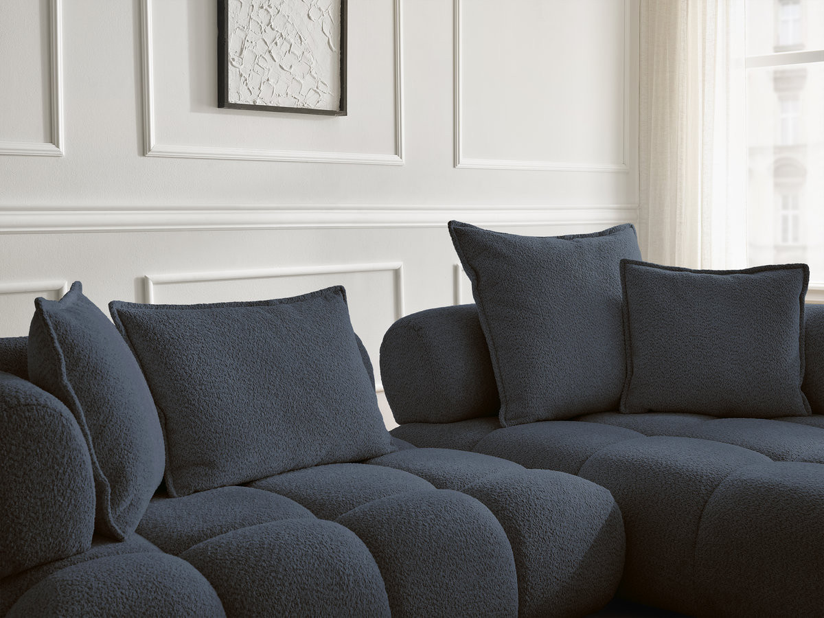 Canapé d'angle fixe ALYA tissu bouclette avec pouf