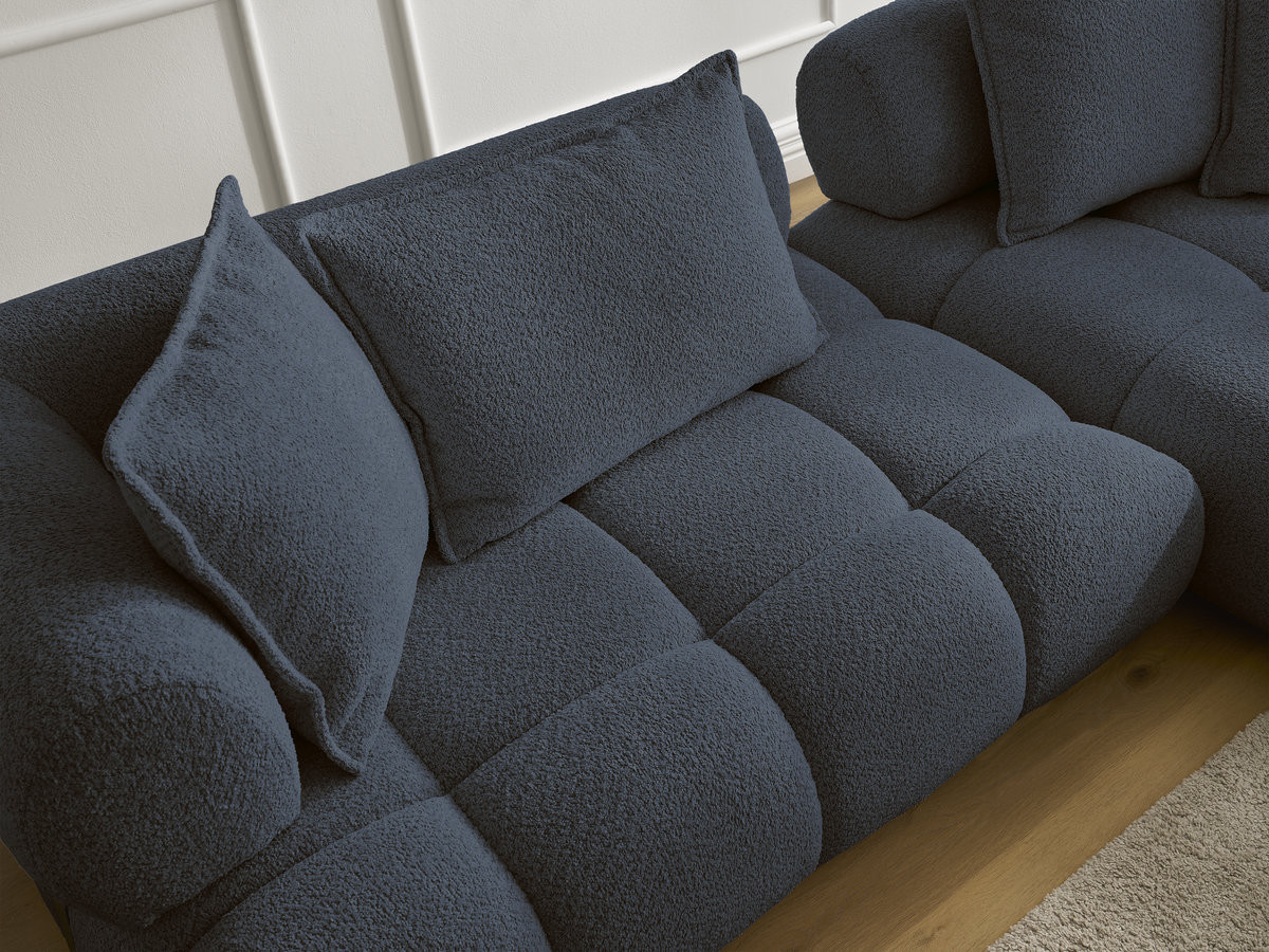 Canapé d'angle fixe ALYA tissu bouclette avec pouf