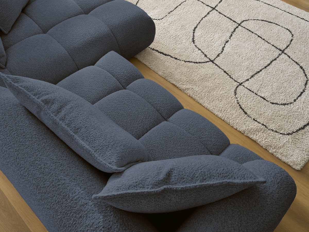 Canapé d'angle fixe ALYA tissu bouclette avec pouf