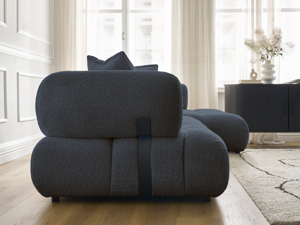 Canapé d'angle fixe ALYA tissu bouclette avec pouf