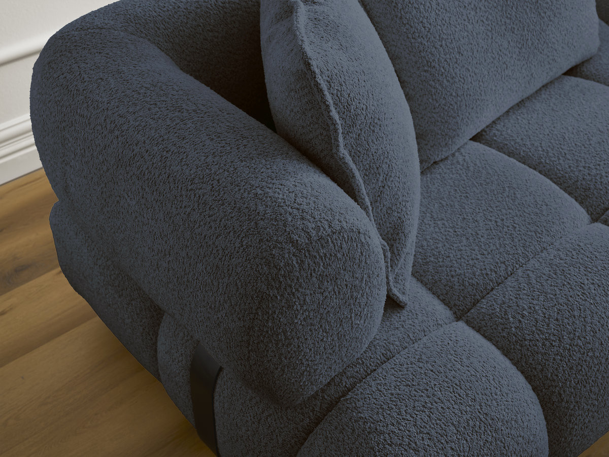 Canapé d'angle fixe ALYA tissu bouclette avec pouf