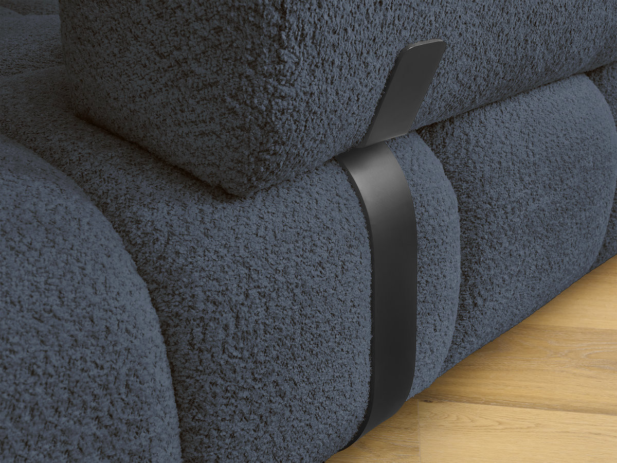 Canapé d'angle fixe ALYA tissu bouclette avec pouf