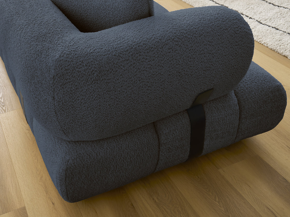 Canapé d'angle fixe ALYA tissu bouclette avec pouf