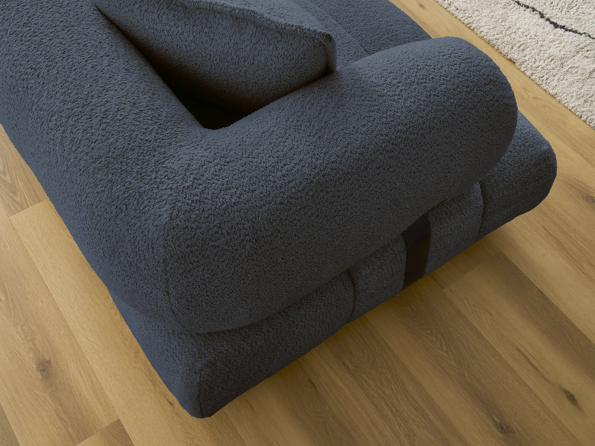 Canapé d'angle fixe ALYA tissu bouclette avec pouf
