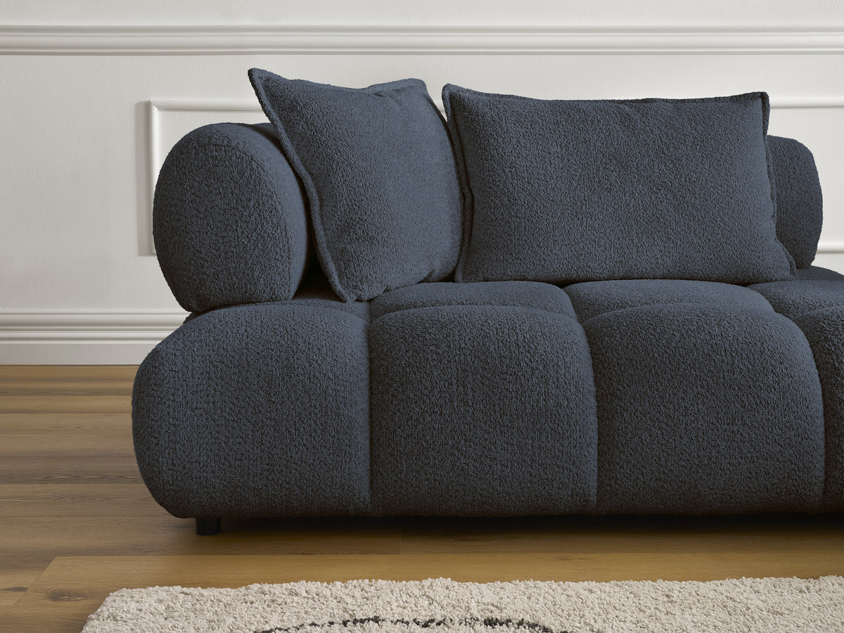 Canapé d'angle fixe ALYA tissu bouclette avec pouf