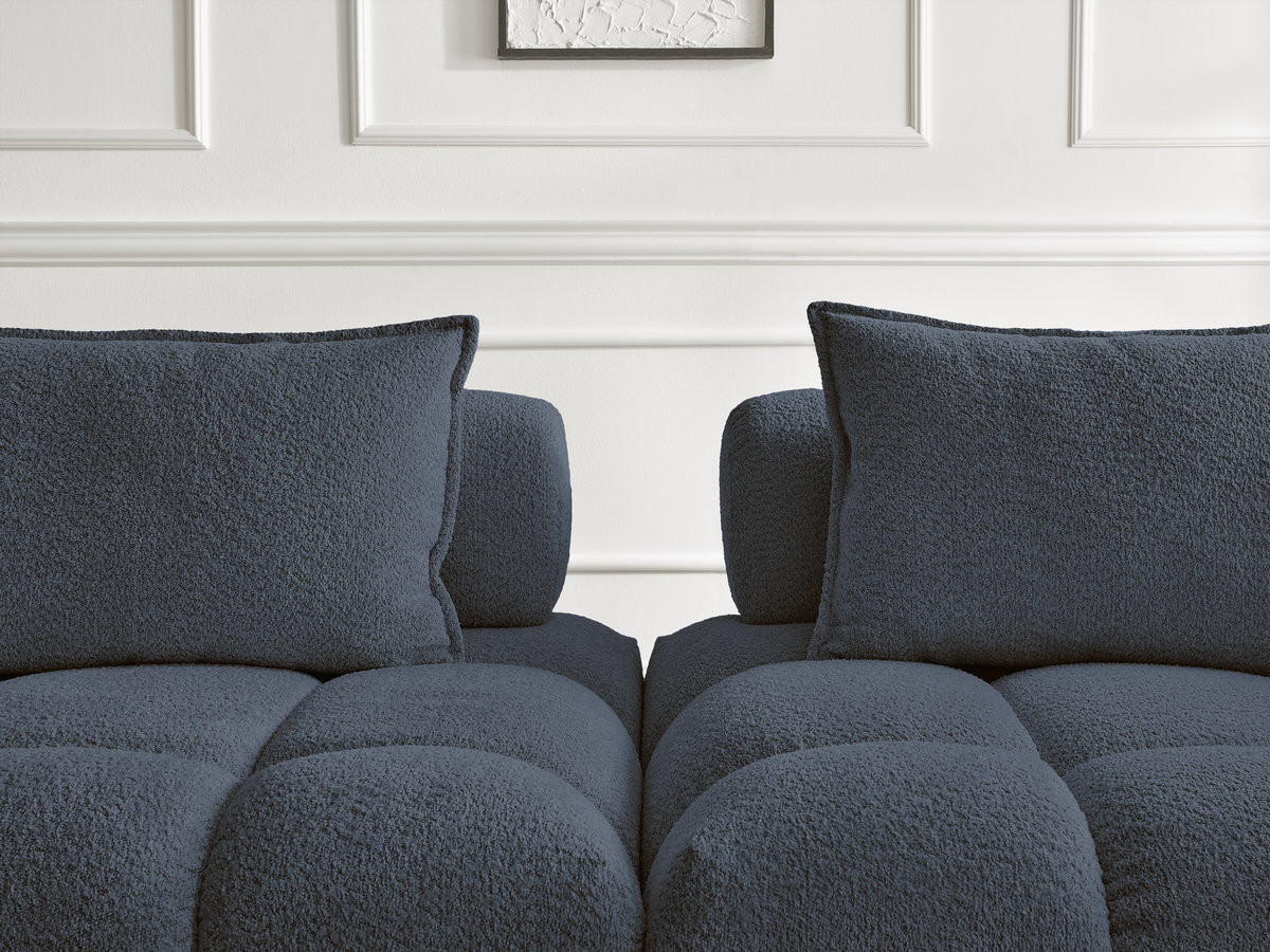 Canapé d'angle fixe ALYA tissu bouclette avec pouf