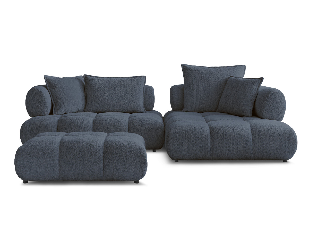 Canapé d'angle fixe ALYA tissu bouclette avec pouf
