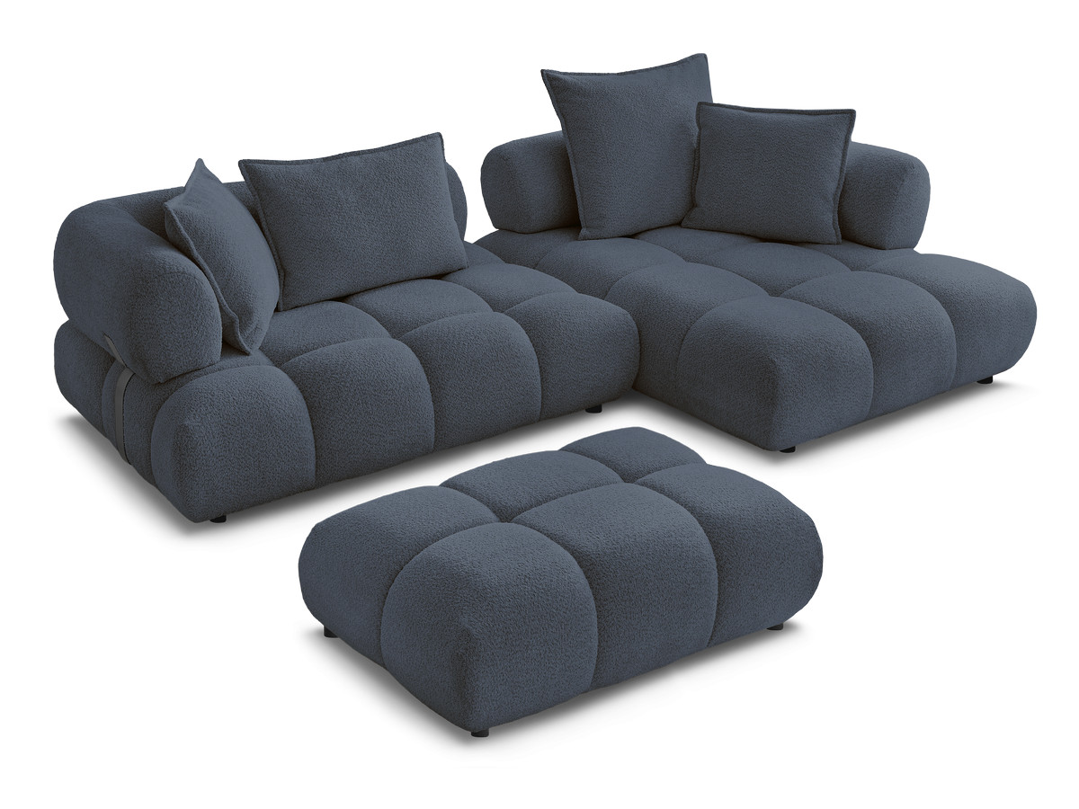 Canapé d'angle fixe ALYA tissu bouclette avec pouf
