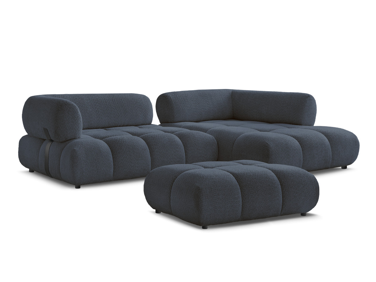 Canapé d'angle fixe ALYA tissu bouclette avec pouf
